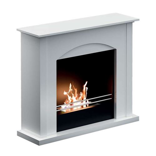 Firenze Freestanding Bioethanol Eco Fireplace with White Wood Fire Surround